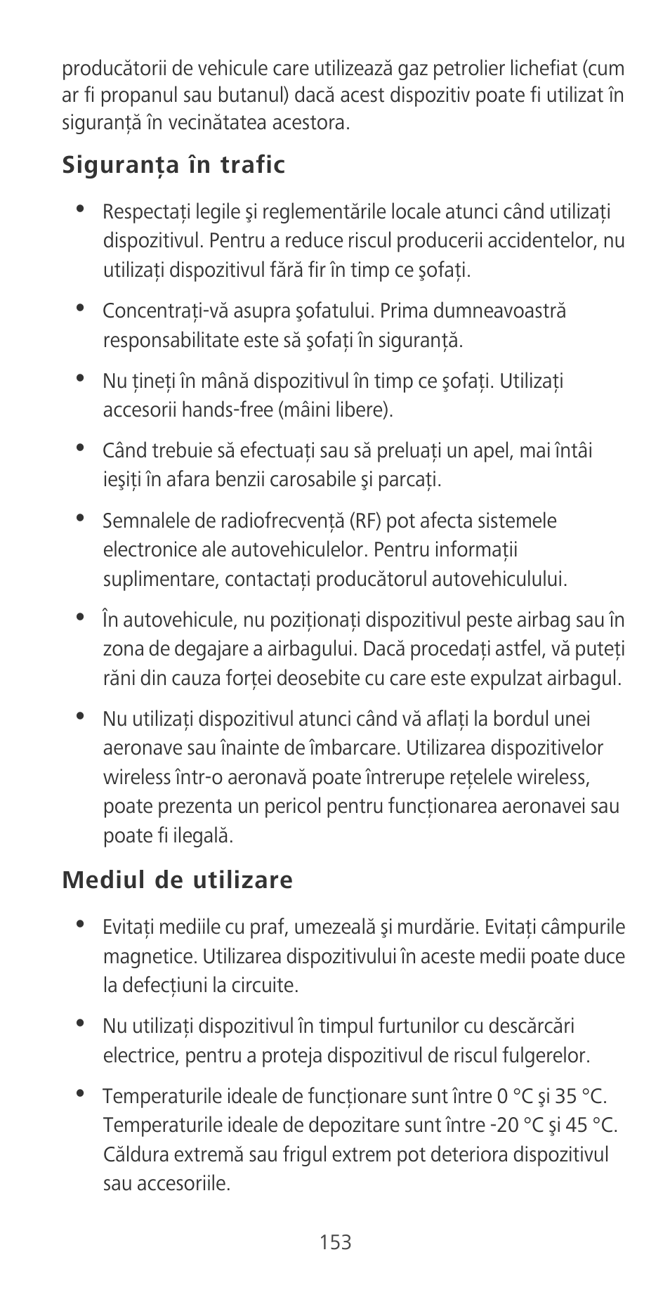 Siguranţa în trafic, Mediul de utilizare | Huawei P9 User Manual | Page 157 / 198