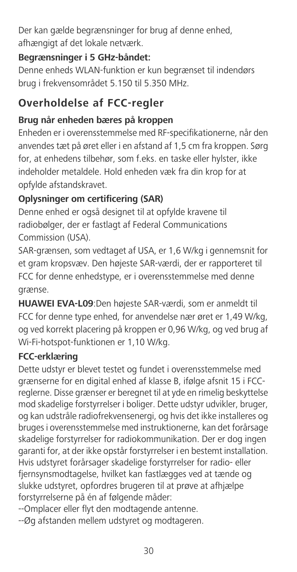 Overholdelse af fcc-regler | Huawei P9 User Manual | Page 34 / 198