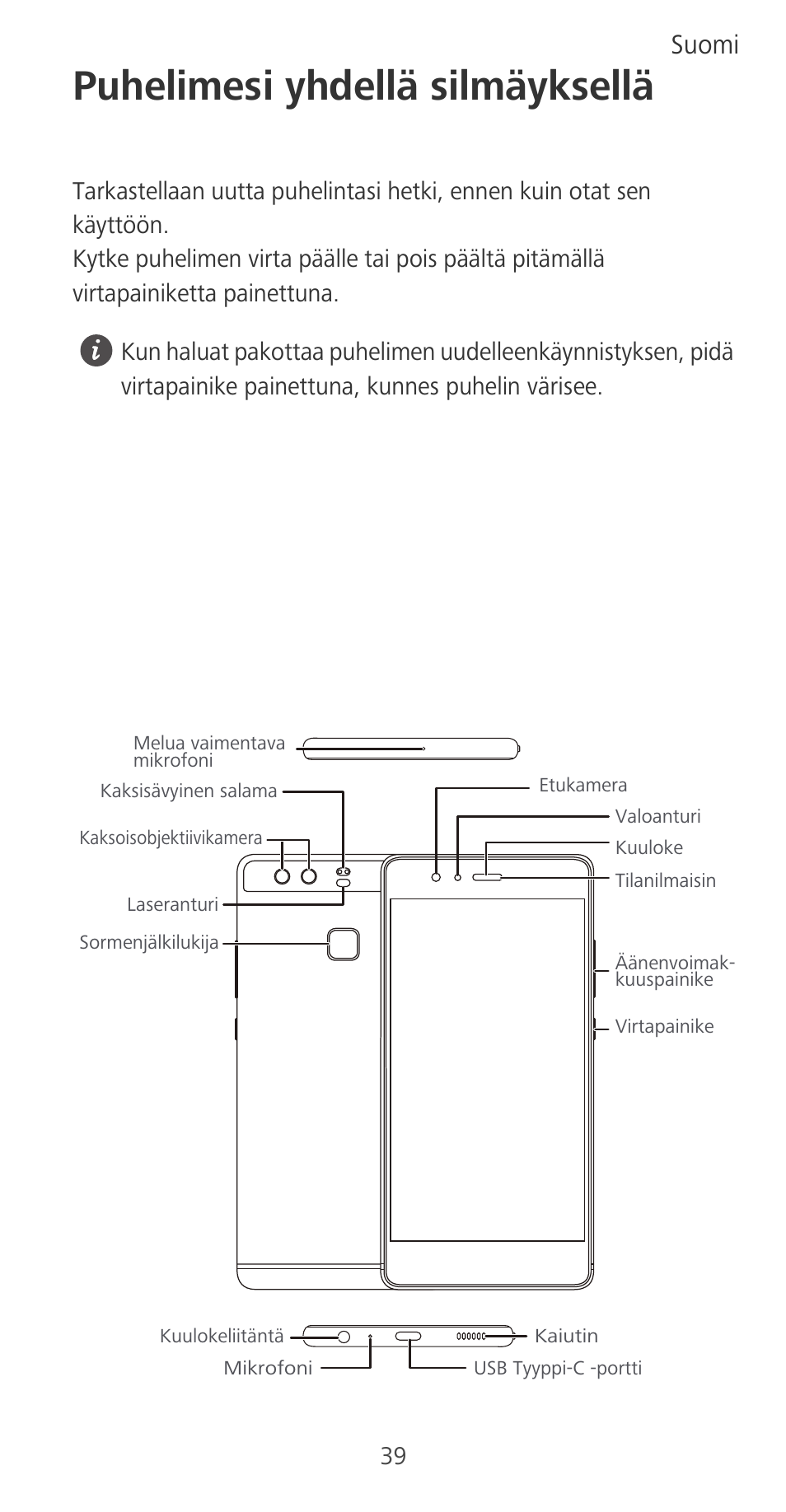 Puhelimesi yhdellä silmäyksellä, Suomi | Huawei P9 User Manual | Page 43 / 198