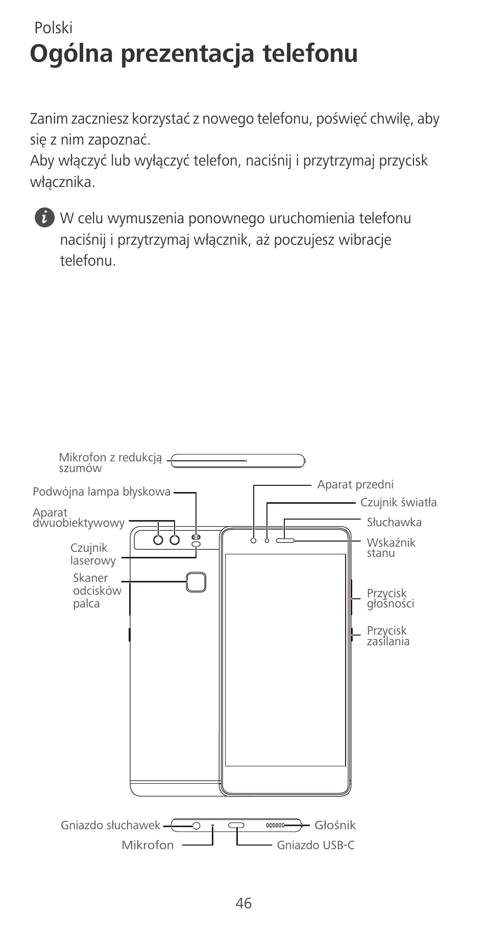 Ogólna prezentacja telefonu, Polski | Huawei P9 User Manual | Page 50 / 198