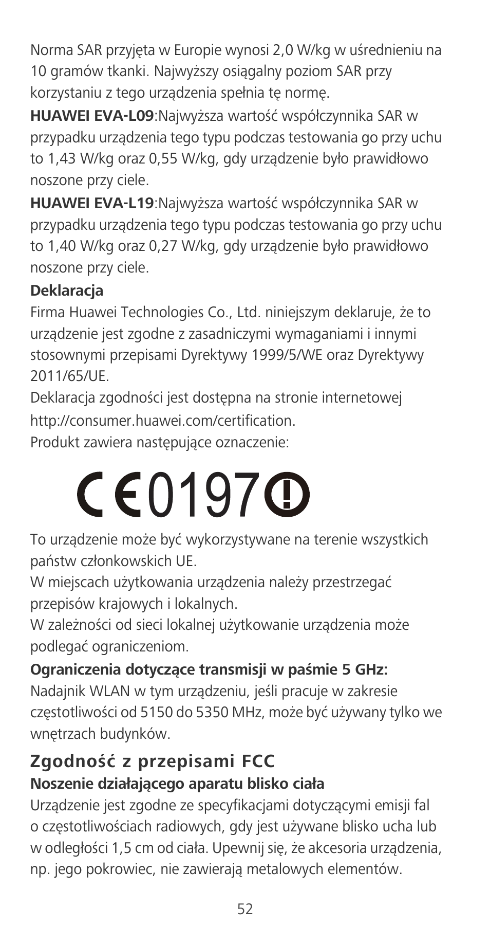 Zgodność z przepisami fcc | Huawei P9 User Manual | Page 56 / 198