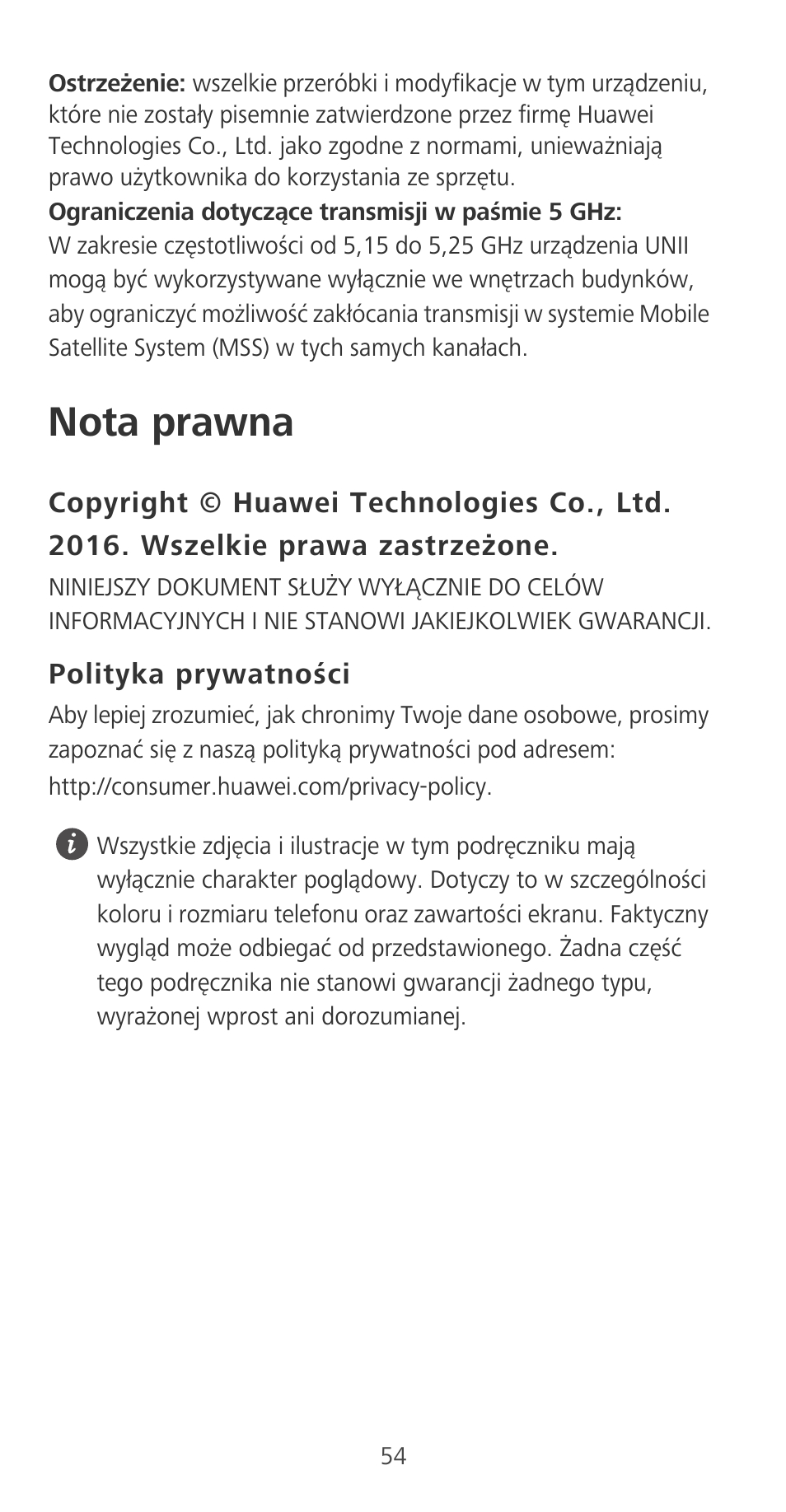 Nota prawna, Polityka prywatności | Huawei P9 User Manual | Page 58 / 198