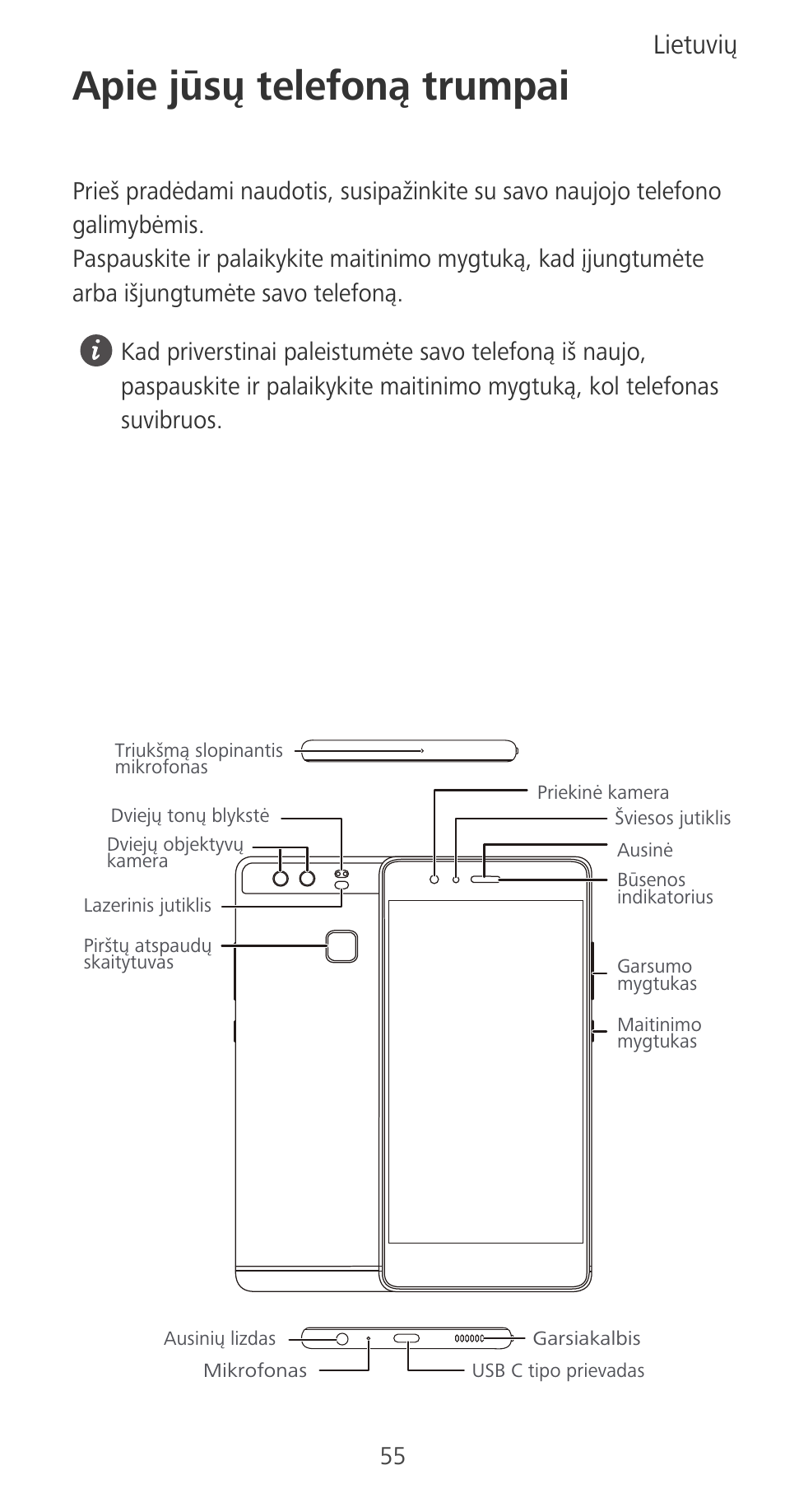 Apie jūsų telefoną trumpai, Lietuvių | Huawei P9 User Manual | Page 59 / 198