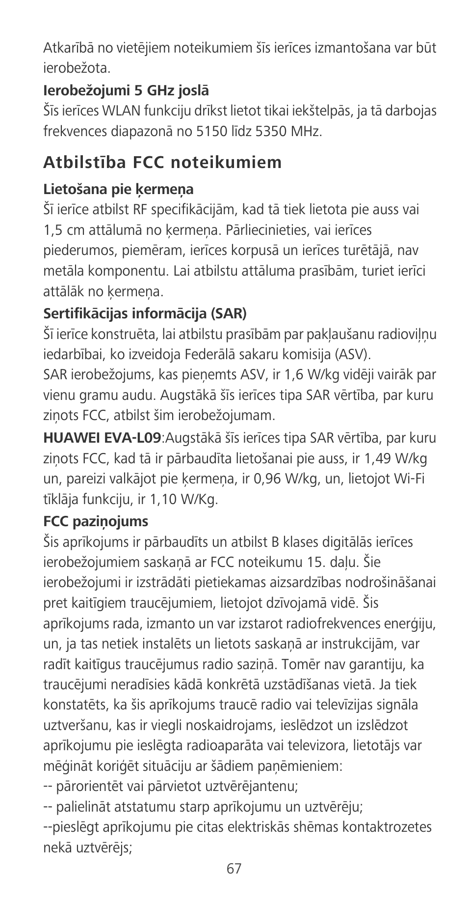 Atbilstība fcc noteikumiem | Huawei P9 User Manual | Page 71 / 198