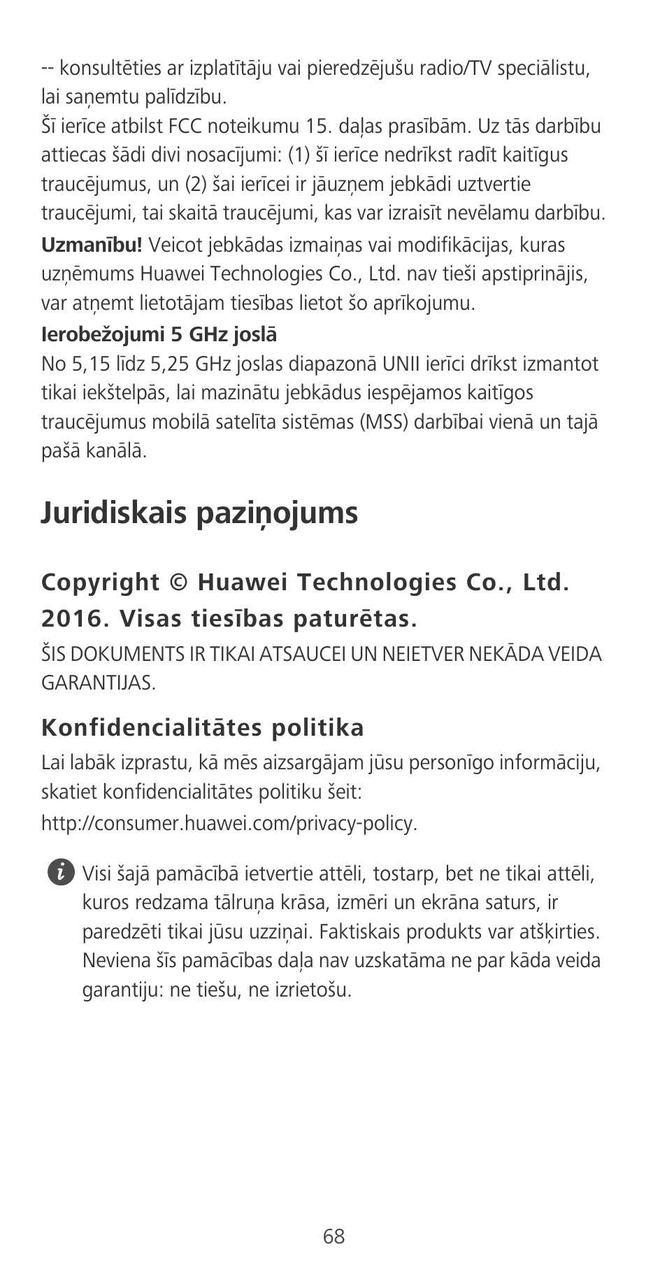 Juridiskais paziņojums, Konfidencialitātes politika | Huawei P9 User Manual | Page 72 / 198