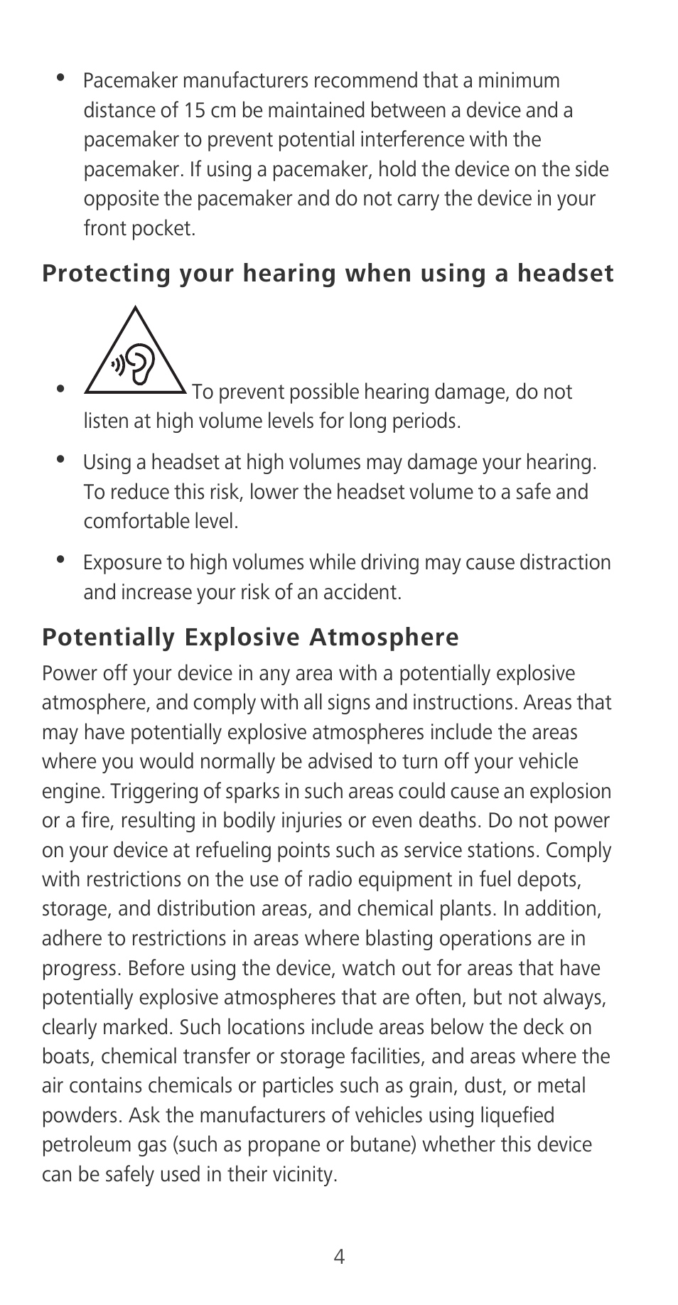 Protecting your hearing when using a headset, Potentially explosive atmosphere | Huawei P9 User Manual | Page 8 / 198