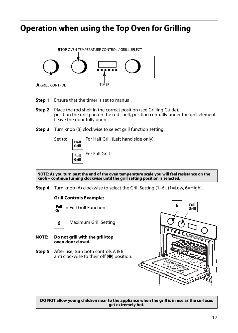 Operation when using the top oven for grilling | Creda S420E User Manual | Page 17 / 40