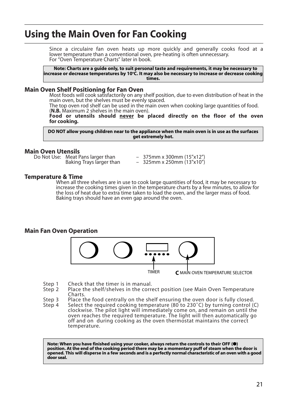 Using the main oven for fan cooking | Creda S420E User Manual | Page 21 / 40