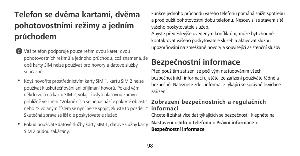 Bezpečnostní informace, Zobrazení bezpečnostních a regulačních informací | Huawei Mate 9 Pro User Manual | Page 102 / 202