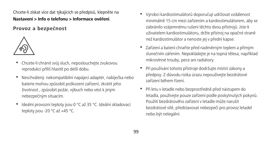 Provoz a bezpečnost | Huawei Mate 9 Pro User Manual | Page 103 / 202