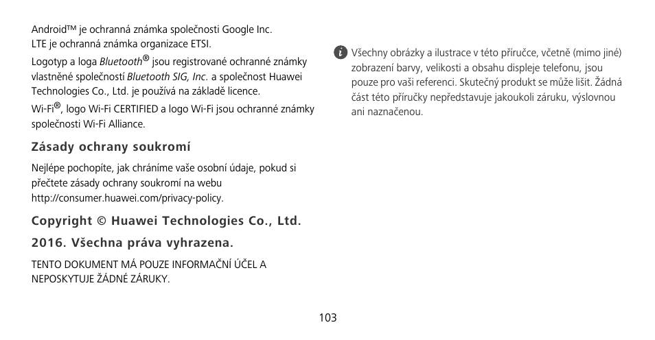 Zásady ochrany soukromí | Huawei Mate 9 Pro User Manual | Page 107 / 202