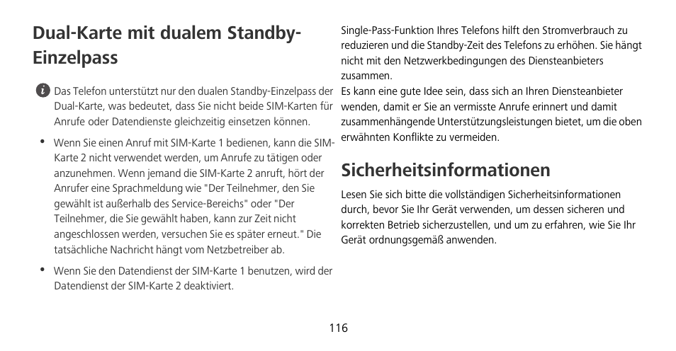 Dual-karte mit dualem standby- einzelpass, Sicherheitsinformationen | Huawei Mate 9 Pro User Manual | Page 120 / 202