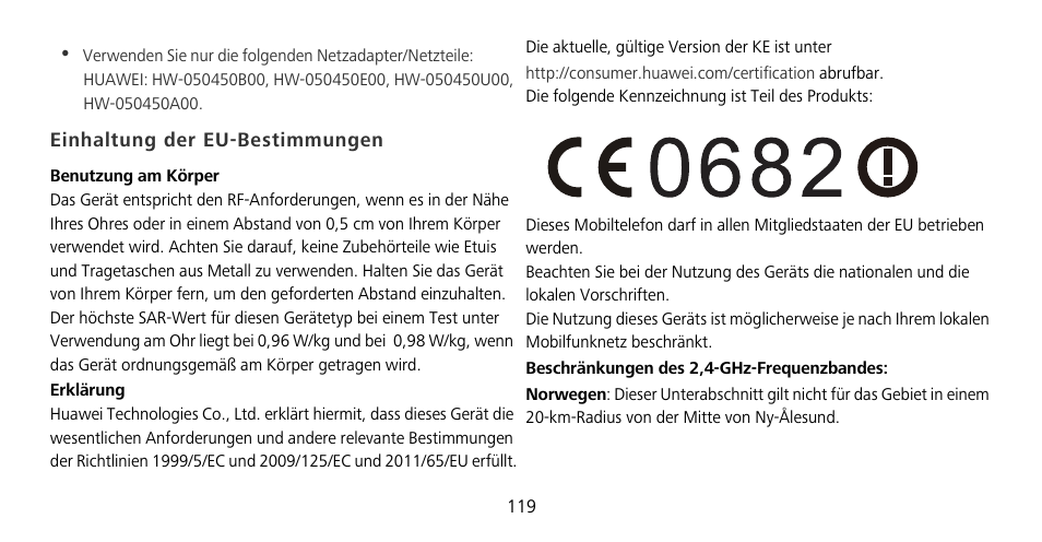 Einhaltung der eu-bestimmungen | Huawei Mate 9 Pro User Manual | Page 123 / 202