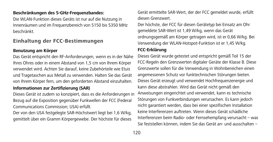 Einhaltung der fcc-bestimmungen | Huawei Mate 9 Pro User Manual | Page 124 / 202