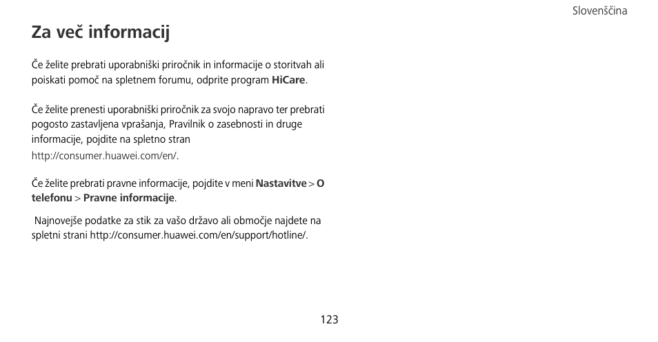 Za več informacij | Huawei Mate 9 Pro User Manual | Page 127 / 202