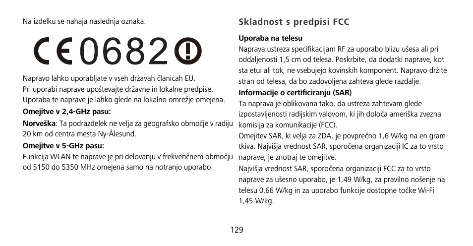 Skladnost s predpisi fcc | Huawei Mate 9 Pro User Manual | Page 133 / 202