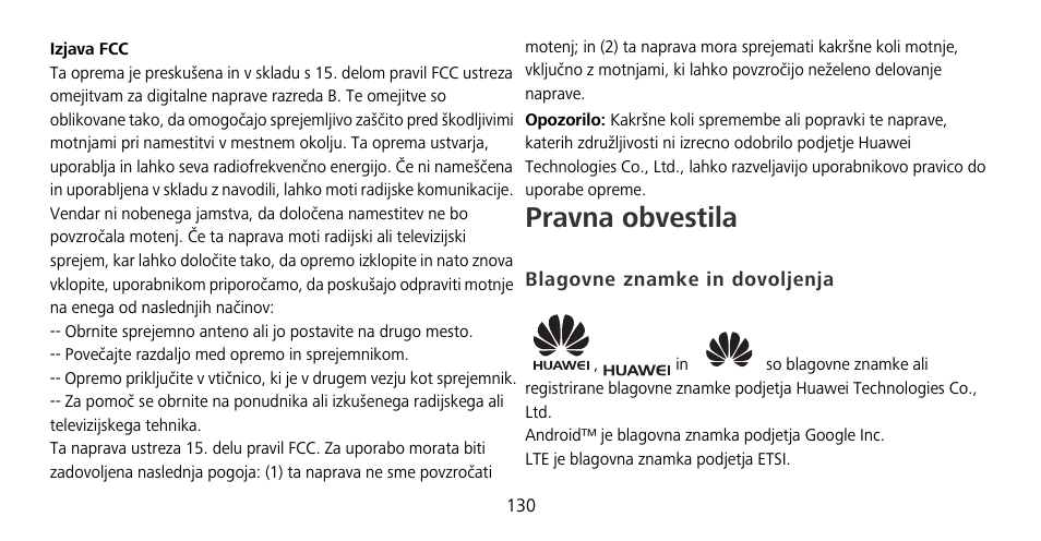 Pravna obvestila, Blagovne znamke in dovoljenja | Huawei Mate 9 Pro User Manual | Page 134 / 202