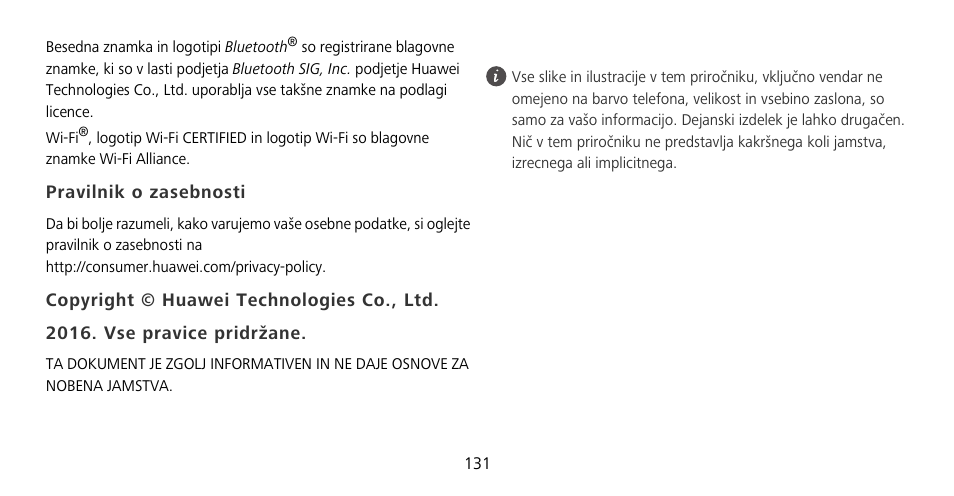 Pravilnik o zasebnosti | Huawei Mate 9 Pro User Manual | Page 135 / 202