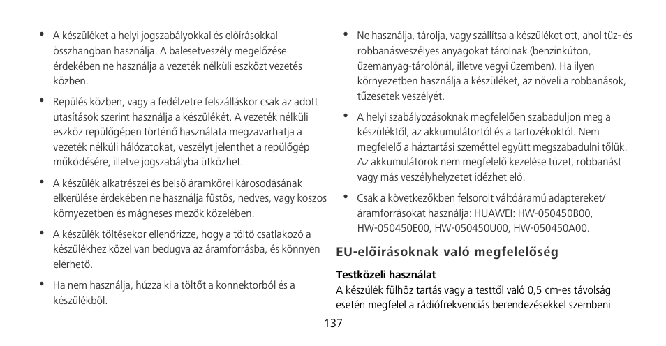 Eu-előírásoknak való megfelelőség | Huawei Mate 9 Pro User Manual | Page 141 / 202