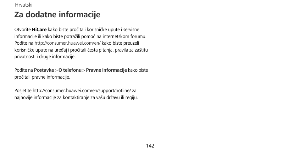 Za dodatne informacije | Huawei Mate 9 Pro User Manual | Page 146 / 202
