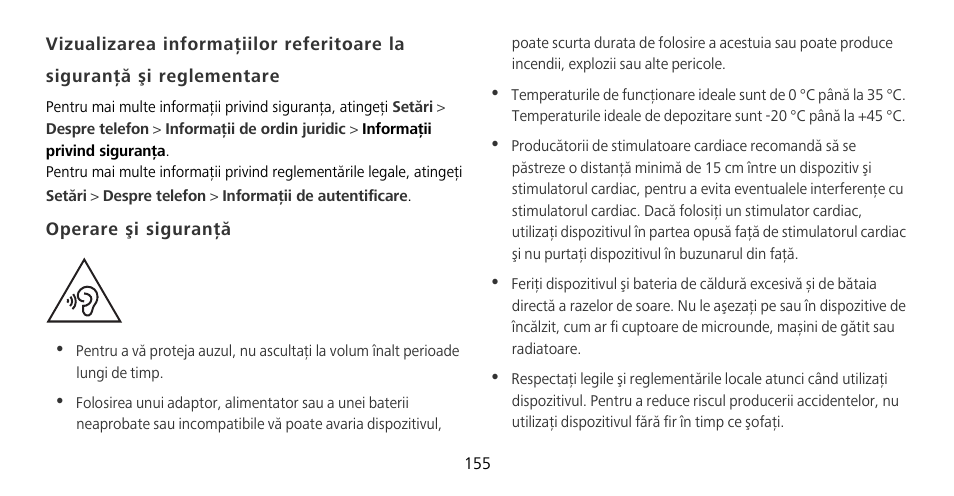 Operare şi siguranţă | Huawei Mate 9 Pro User Manual | Page 159 / 202