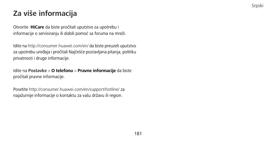 Za više informacija | Huawei Mate 9 Pro User Manual | Page 185 / 202