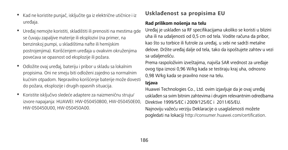 Usklađenost sa propisima eu | Huawei Mate 9 Pro User Manual | Page 190 / 202