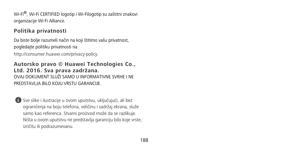 Politika privatnosti | Huawei Mate 9 Pro User Manual | Page 192 / 202