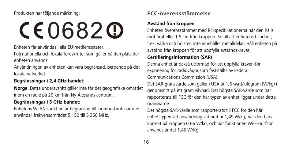 Fcc-överensstämmelse | Huawei Mate 9 Pro User Manual | Page 20 / 202