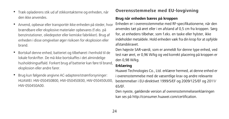 Overensstemmelse med eu-lovgivning | Huawei Mate 9 Pro User Manual | Page 28 / 202