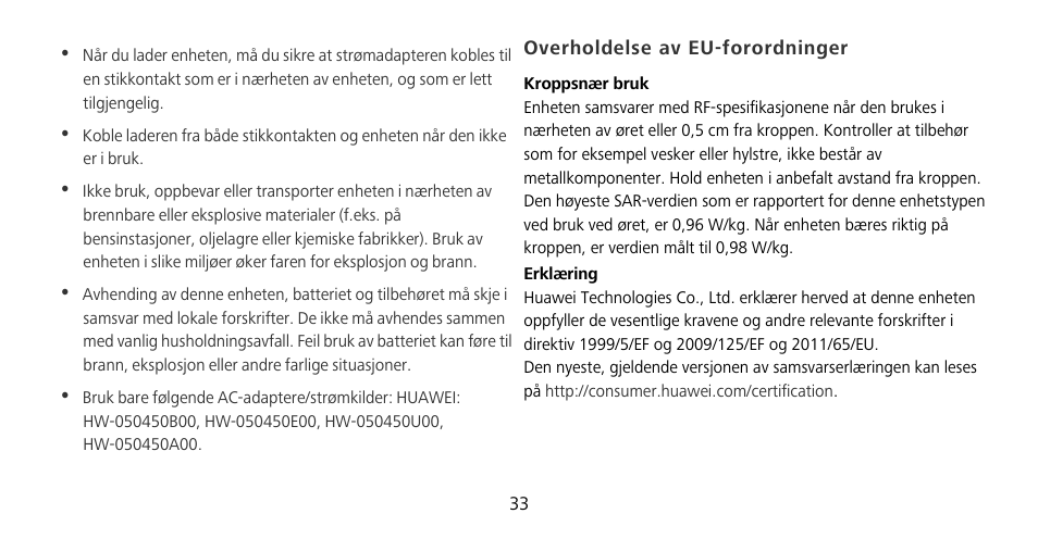 Overholdelse av eu-forordninger | Huawei Mate 9 Pro User Manual | Page 37 / 202