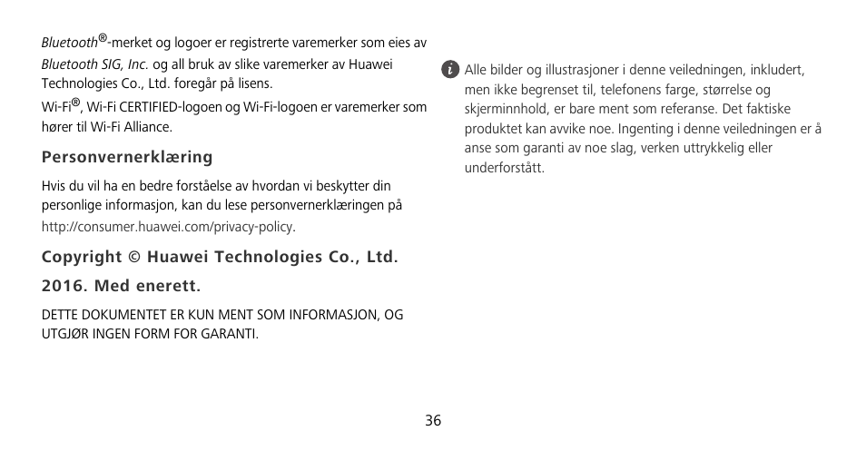 Personvernerklæring | Huawei Mate 9 Pro User Manual | Page 40 / 202