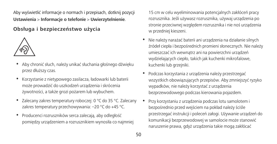 Obsługa i bezpieczeństwo użycia | Huawei Mate 9 Pro User Manual | Page 54 / 202