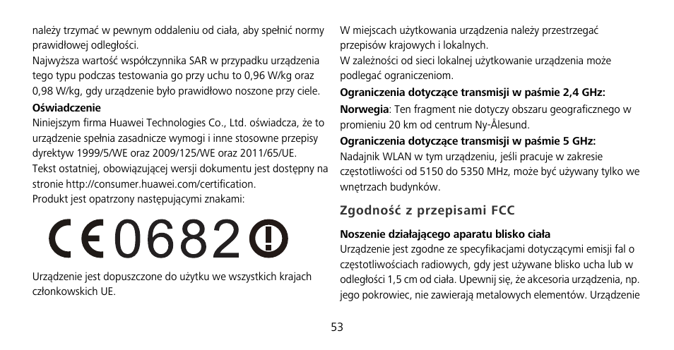 Zgodność z przepisami fcc | Huawei Mate 9 Pro User Manual | Page 57 / 202