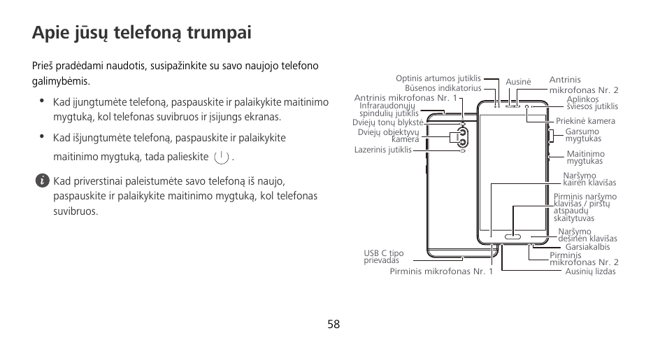 Apie jūsų telefoną trumpai | Huawei Mate 9 Pro User Manual | Page 62 / 202