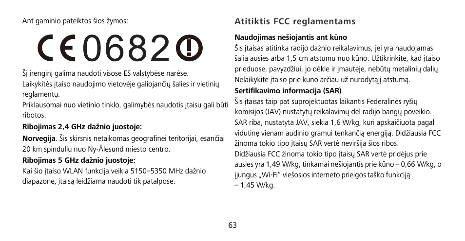 Atitiktis fcc reglamentams | Huawei Mate 9 Pro User Manual | Page 67 / 202