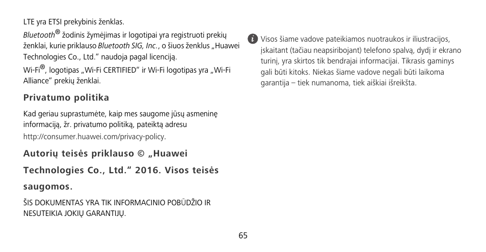 Privatumo politika | Huawei Mate 9 Pro User Manual | Page 69 / 202
