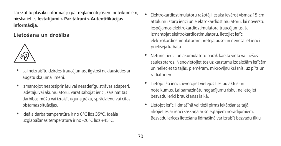 Lietošana un drošība | Huawei Mate 9 Pro User Manual | Page 74 / 202