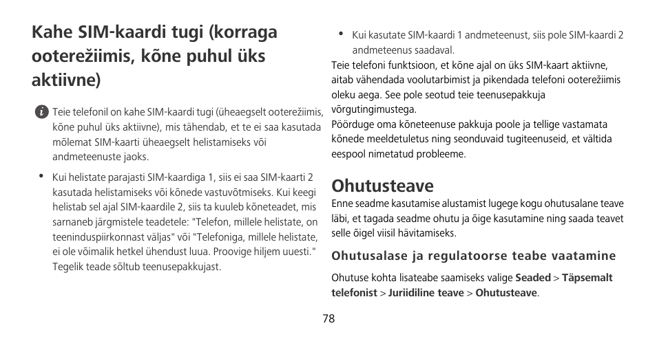 Ohutusteave, Ohutusalase ja regulatoorse teabe vaatamine | Huawei Mate 9 Pro User Manual | Page 82 / 202