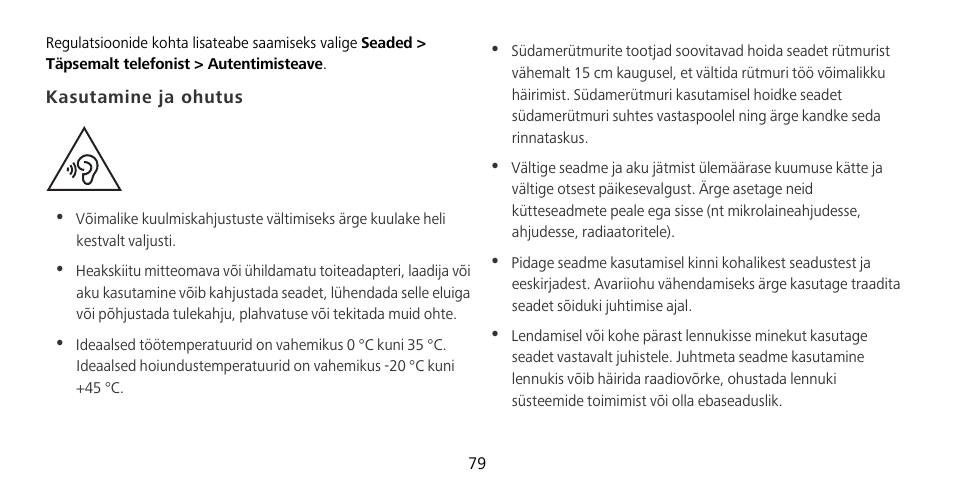 Kasutamine ja ohutus | Huawei Mate 9 Pro User Manual | Page 83 / 202