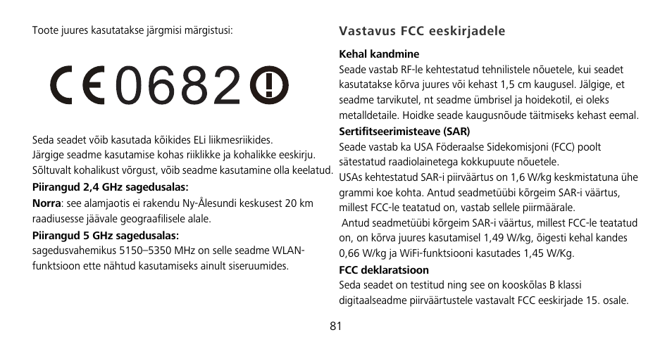 Vastavus fcc eeskirjadele | Huawei Mate 9 Pro User Manual | Page 85 / 202