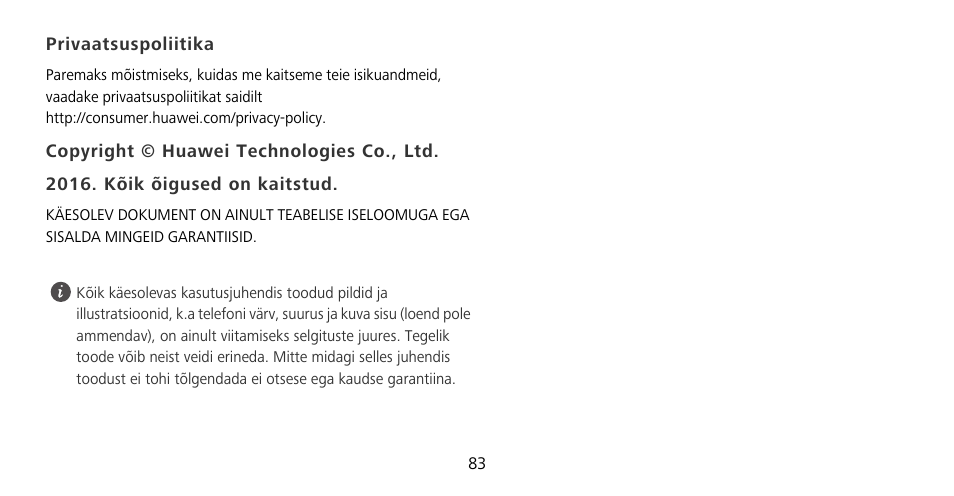 Privaatsuspoliitika | Huawei Mate 9 Pro User Manual | Page 87 / 202