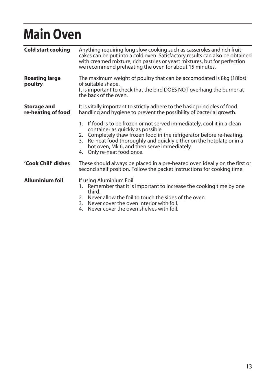 Main oven | Creda GDW51 User Manual | Page 13 / 28
