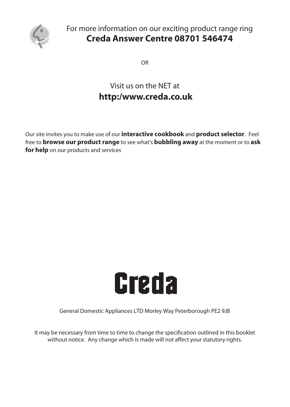 Visit us on the net at | Creda GDW51 User Manual | Page 2 / 28