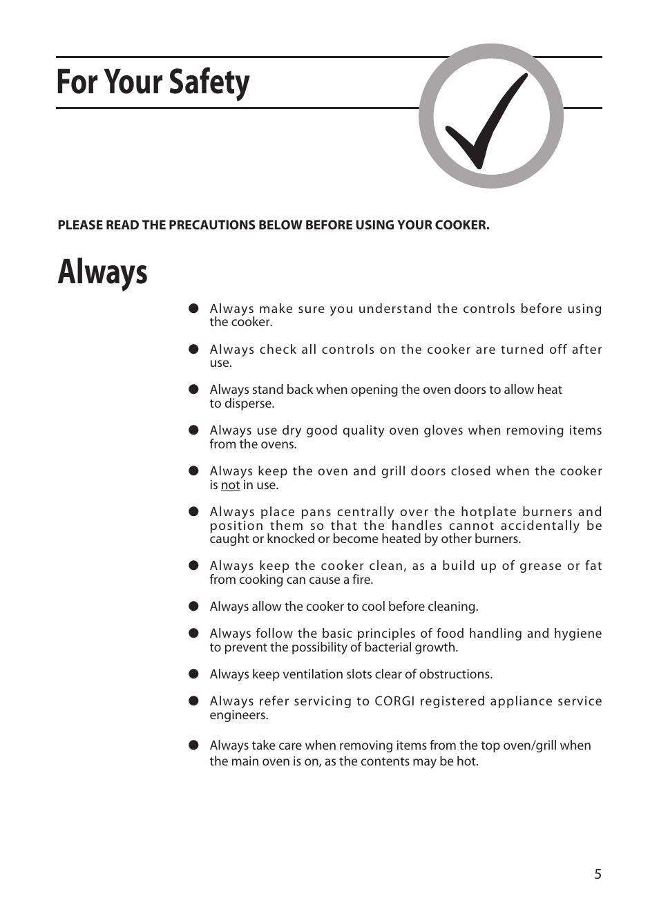 For your safety, Always | Creda GDW51 User Manual | Page 5 / 28