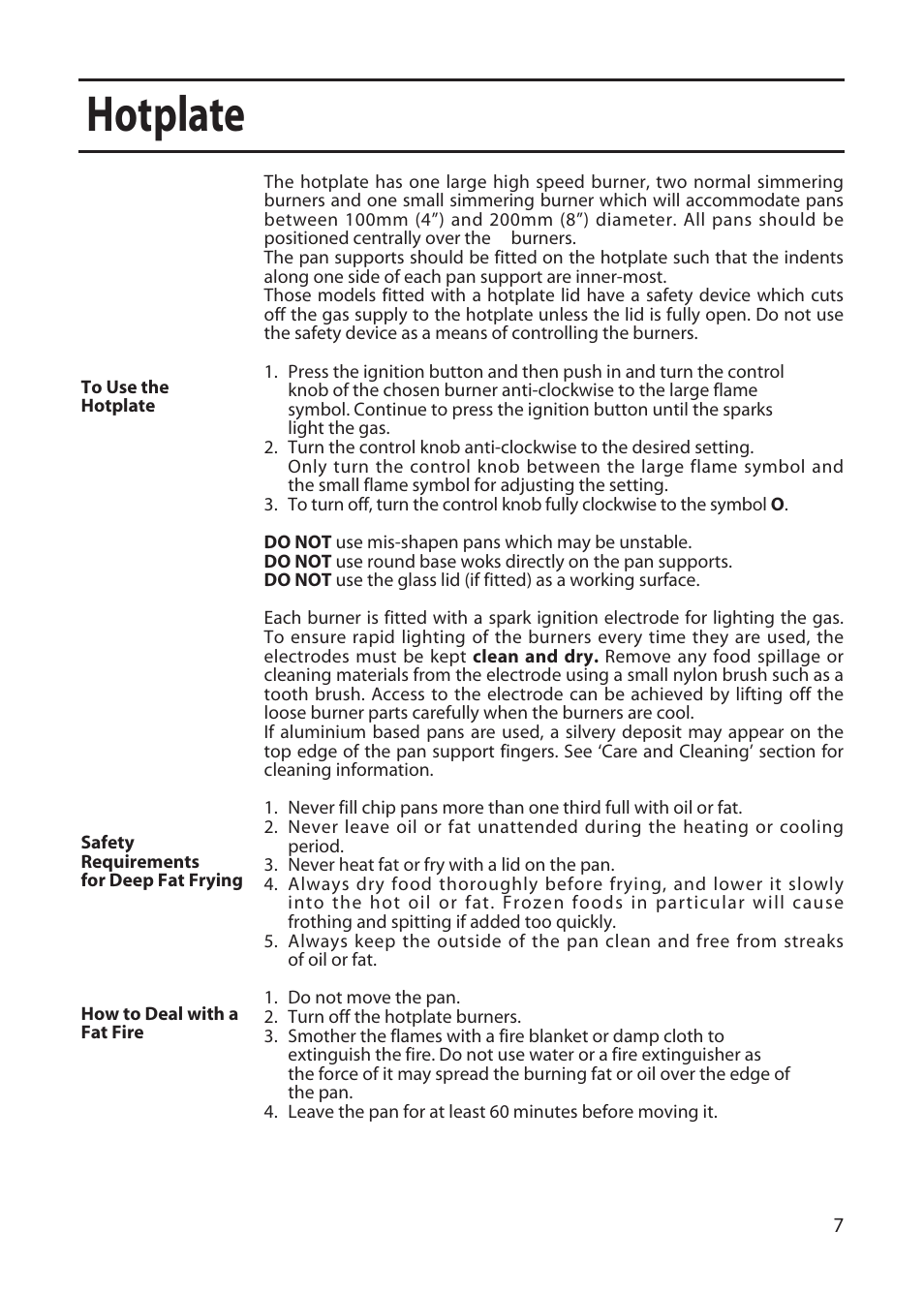 Hotplate | Creda GDW51 User Manual | Page 7 / 28