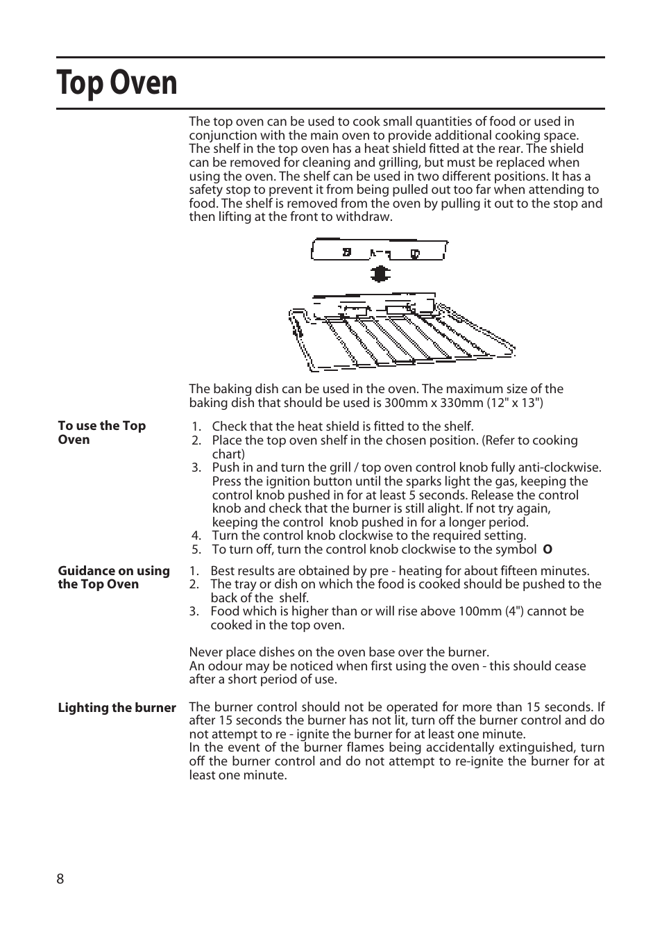 Top oven | Creda GDW51 User Manual | Page 8 / 28