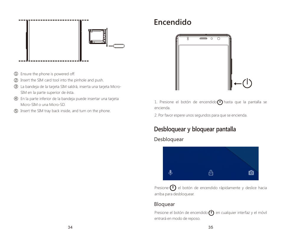 页 21, Encendido, Desbloquear y bloquear pantalla | Zopo Flash G5 Plus ZP781 User Manual | Page 21 / 34