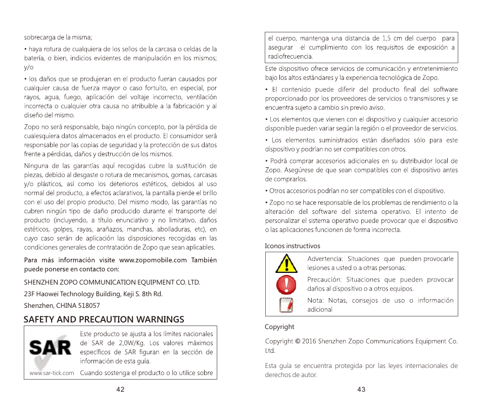 页 25, Safety and precaution warnings | Zopo Flash G5 Plus ZP781 User Manual | Page 25 / 34