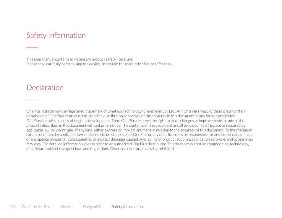 Safety information, Declaration | One plus 3T User Manual | Page 22 / 37
